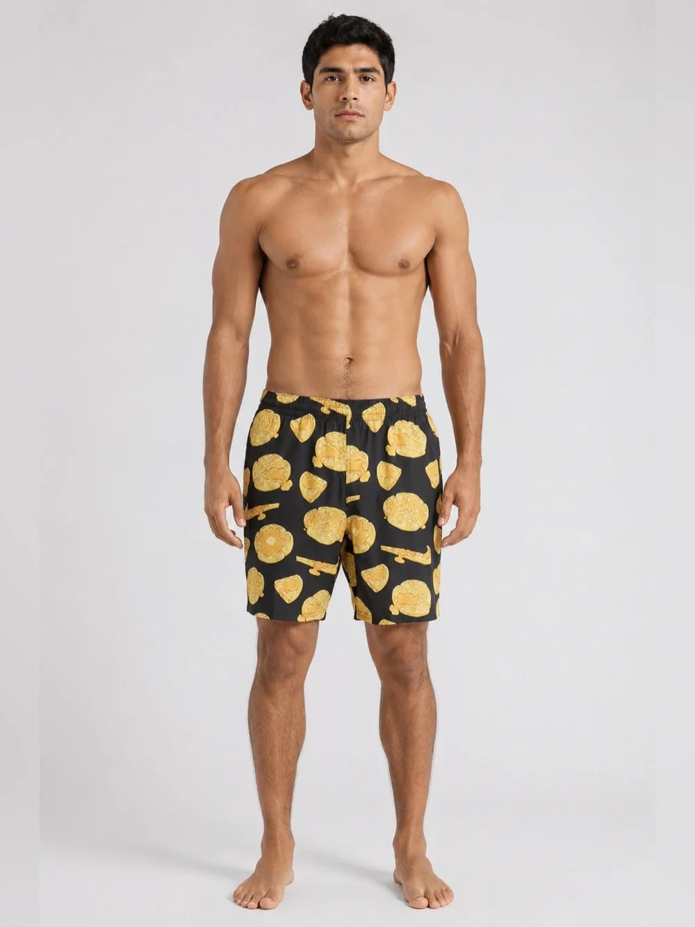 NIKE Black & Yellow Waffle Print Men Swim Trunks Size XL NWT